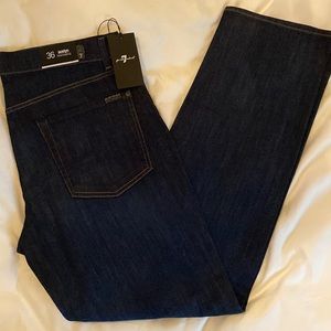 7 For All Mankind Austyn Mens Dark Blue Jeans 36Wx34L Relaxed Straight Leg